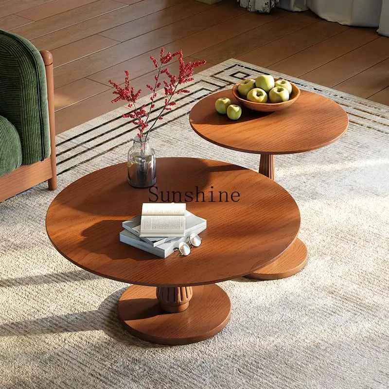 Medieval solid wood coffee table simple retro size round coffee table combination