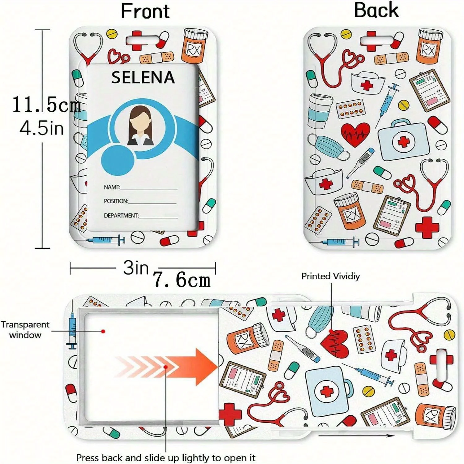 Porte-badge avec bobine rétractable, étiquette de nom d'identification, mousqueton, Clip de protection de carte verticale, étui pour médecin et infirmière