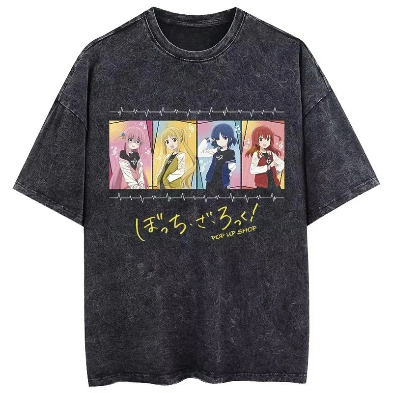 

Classic Bocchi Anime T-Shirt Comfortable HipHop Graphic Print Unisex Vintage Washed Cotton Short Sleeve Tees Tops for Men Women
