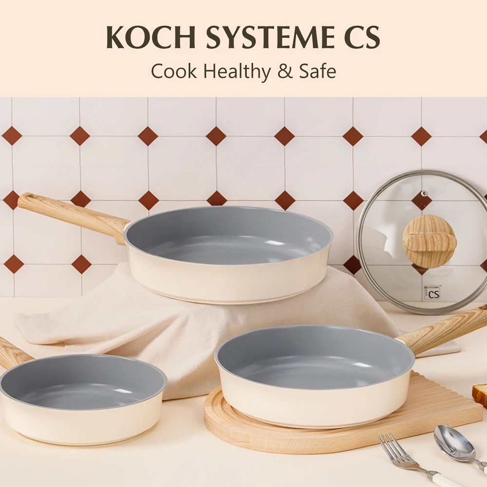 

KOCH SYSTEME CS Blue and White 8+9.5+11 Inch Frying Pan Set, Ceramic Nonstick, PFAS-Free Nontoxic Pots & Pans, Oven Safe
