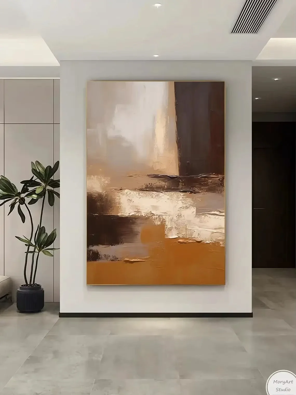 Original braune abstrakte Textur handgemachte Malerei moderne orange Wandkunst handgemachte minimalistische Ölgemälde Büro Wanddekoration