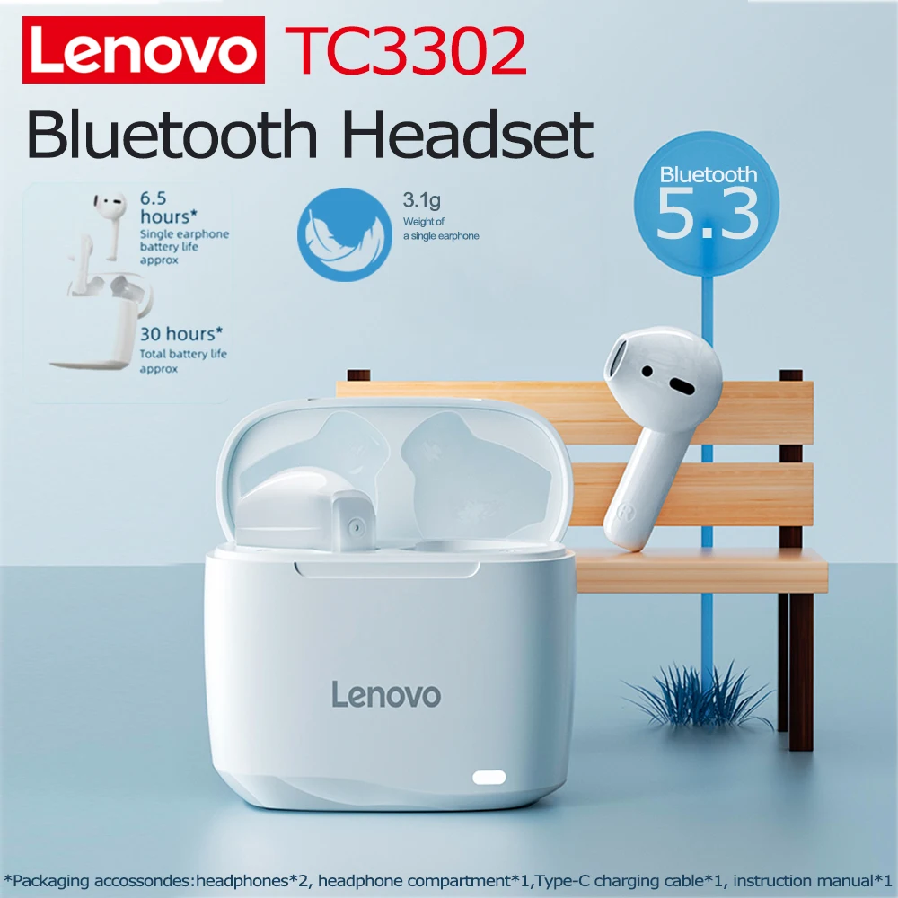 

Беспроводные наушники Lenovo Bluetooth Headset TC3302 с Bluetooth 5.3, высококачественным звуком, большой емкостью аккумулятора, эргономичным дизайном и комфортной посадкой.