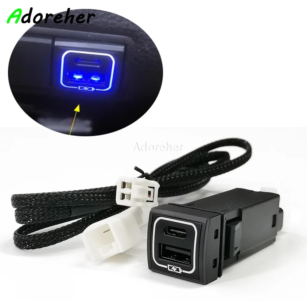 

Автомобильное зарядное устройство USB QC3.0 TYPE-C PD Интерфейс зарядки Разъем для быстрой зарядки Тип C PD для Toyota Corolla RAV4 Camry HIACE
