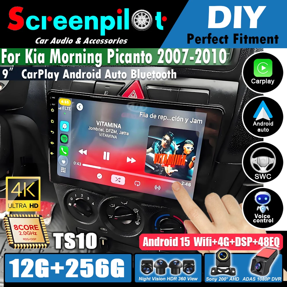 Radio con Navegador Android 16 para Kia Morning Picanto 2007 2008 2009 2010, Reproductor Estéreo para Auto, GPS, Carplay, Multimedia, Bluetooth, WiFi 5G