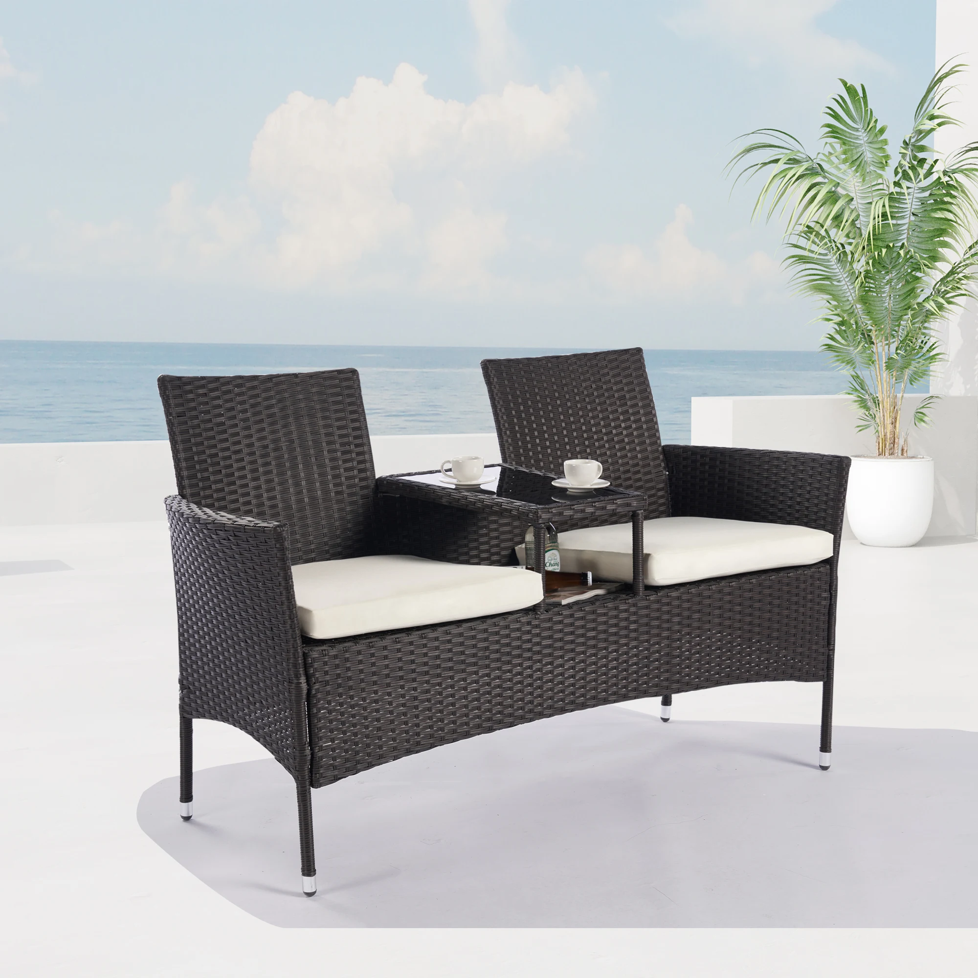 Outdoor Rattan Möbel Sofa Und Tisch Set Outdoor Möbel Gepolsterten Sofa Set