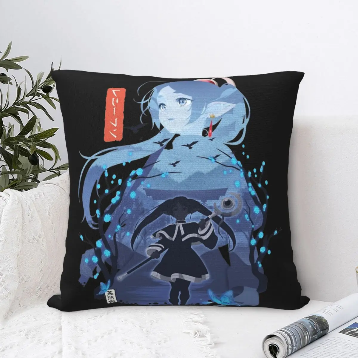 Frieren Silhouette Journeys End Pillowcase Polyester Cushion Cover Decor Throw Pillow Case Cover Home Zipper 45*45cm