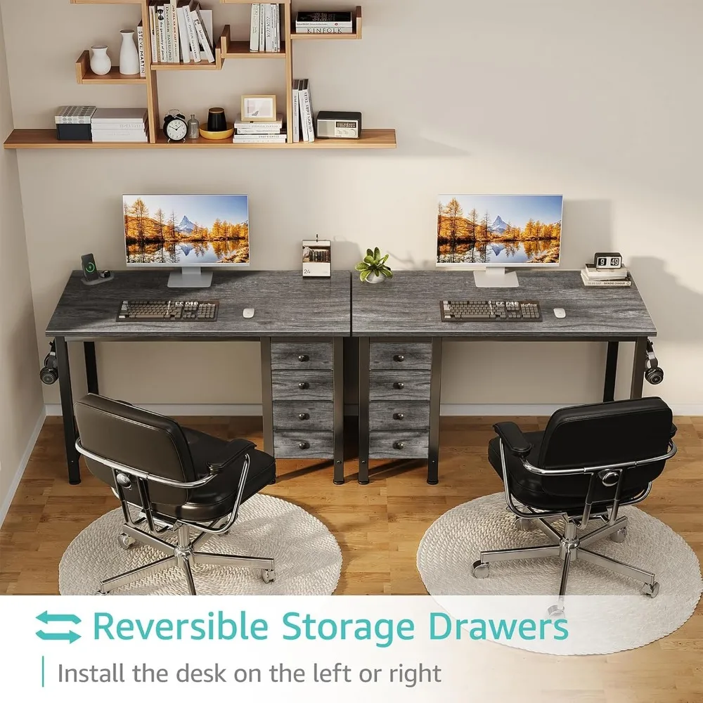 Compact Kids Study Desk with 4 Fabric Drawers, 40 Inch Cute Desk for Girls Teens, Bedroom Computer Writing Table