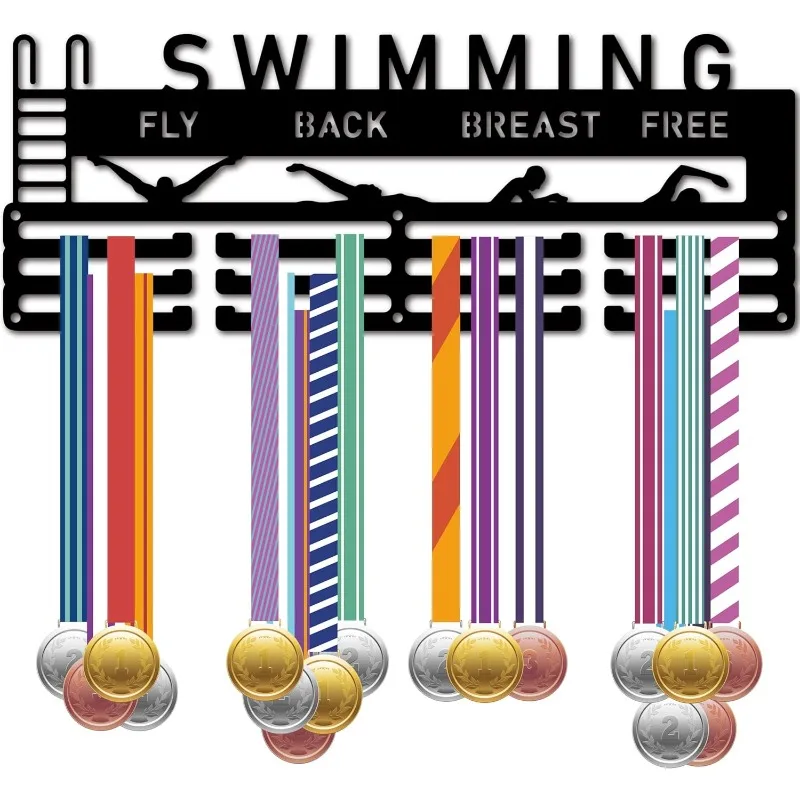 1 Set Schwimmmedaillenhalter Aufhänger Schwarz Metall Eisen Medaillenständer Organizer Medaillenständer für Tänzerin Ballettläufer 15,7 x 6 Zoll