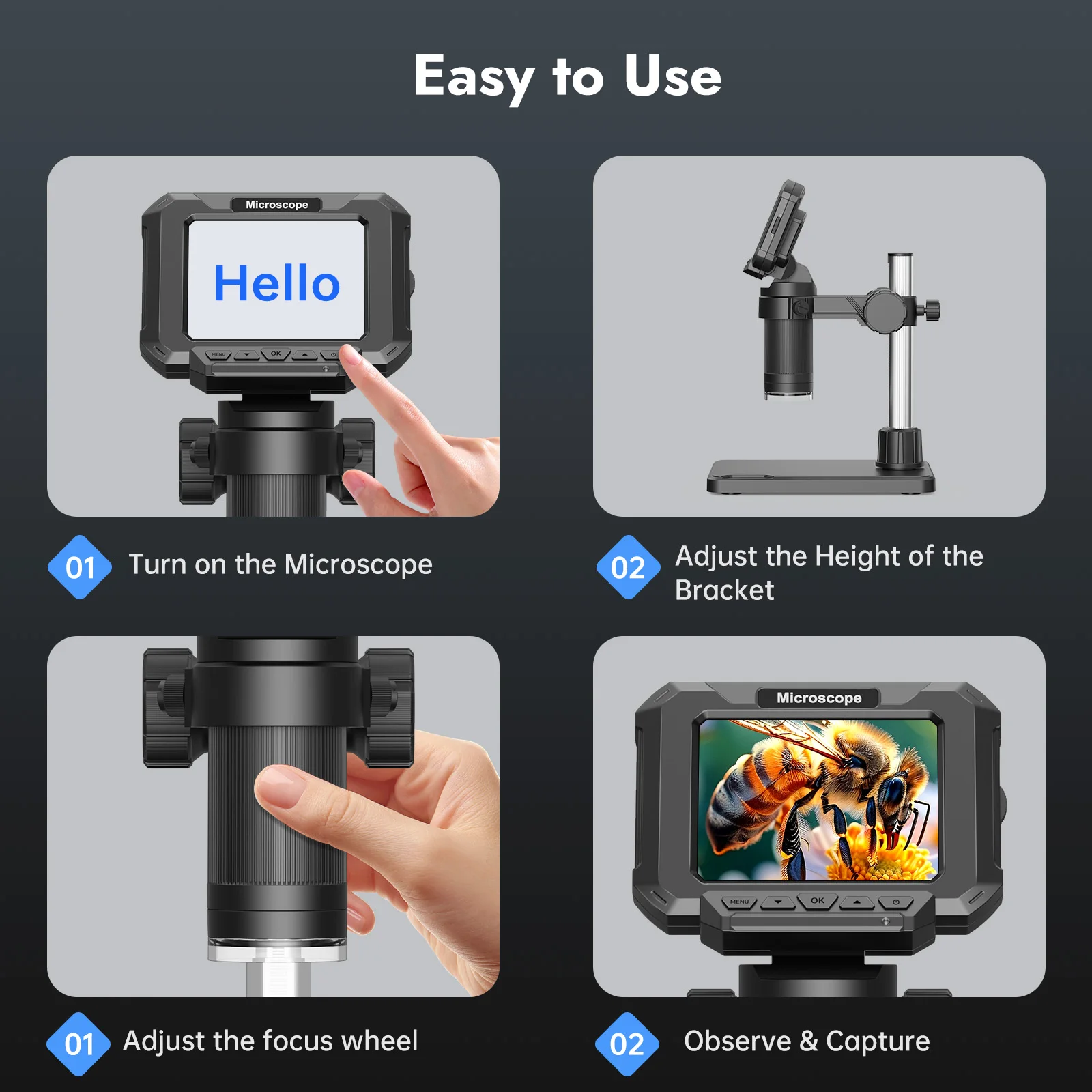 Microscópio digital de 2,8 polegadas, ampliação 1000X, microscópio de moeda 1080P HD, microscópio de solda para reparo eletrônico, PCB, moedas