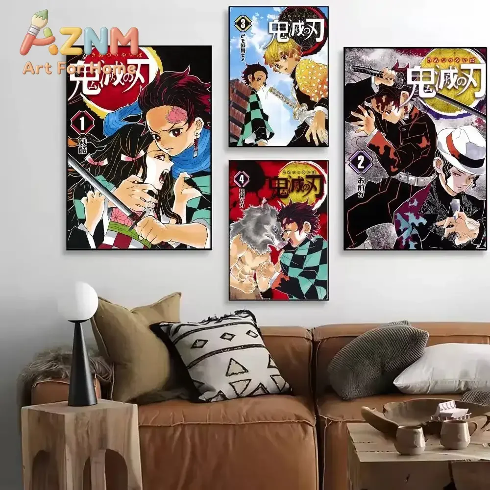 AZNM Demon Slayer Manga Cover Anime Canvas Wall Art Frameless Print Poster for Home Bedroom Living Room Wall Decor