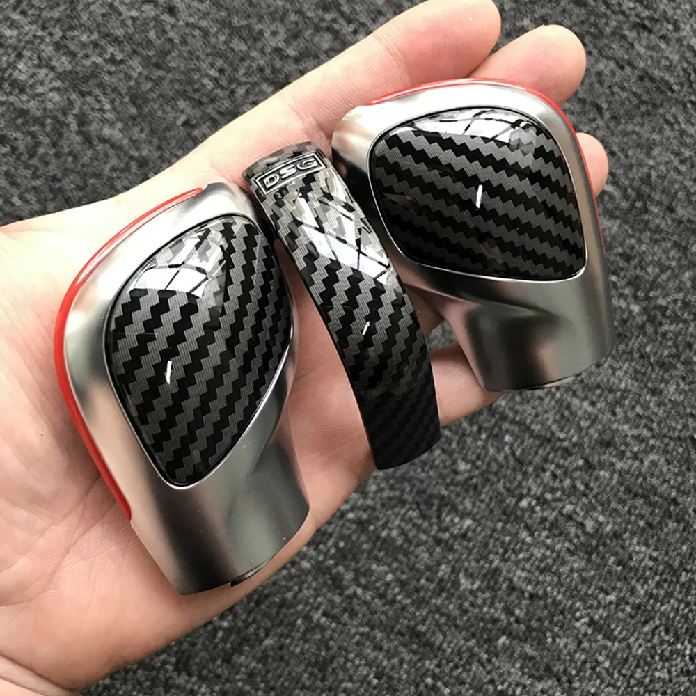 Kohlefaser-Textur DSG Schaltknauf Seitenabdeckung DSG Emblem für VW Golf 6 Golf 7 R GTI Passat B7 B8 CC R20 Jetta MK6 GLI – Detail 1