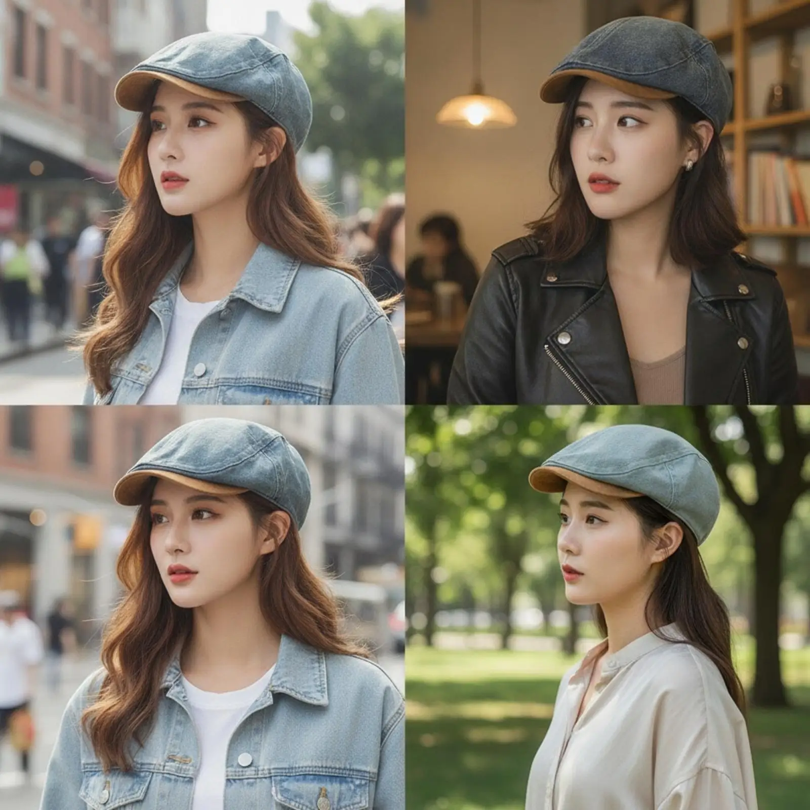 Polyester Vintage Denim Hat Women Casual Foldable Cap for Spring Autumn City Style Outdoor Use