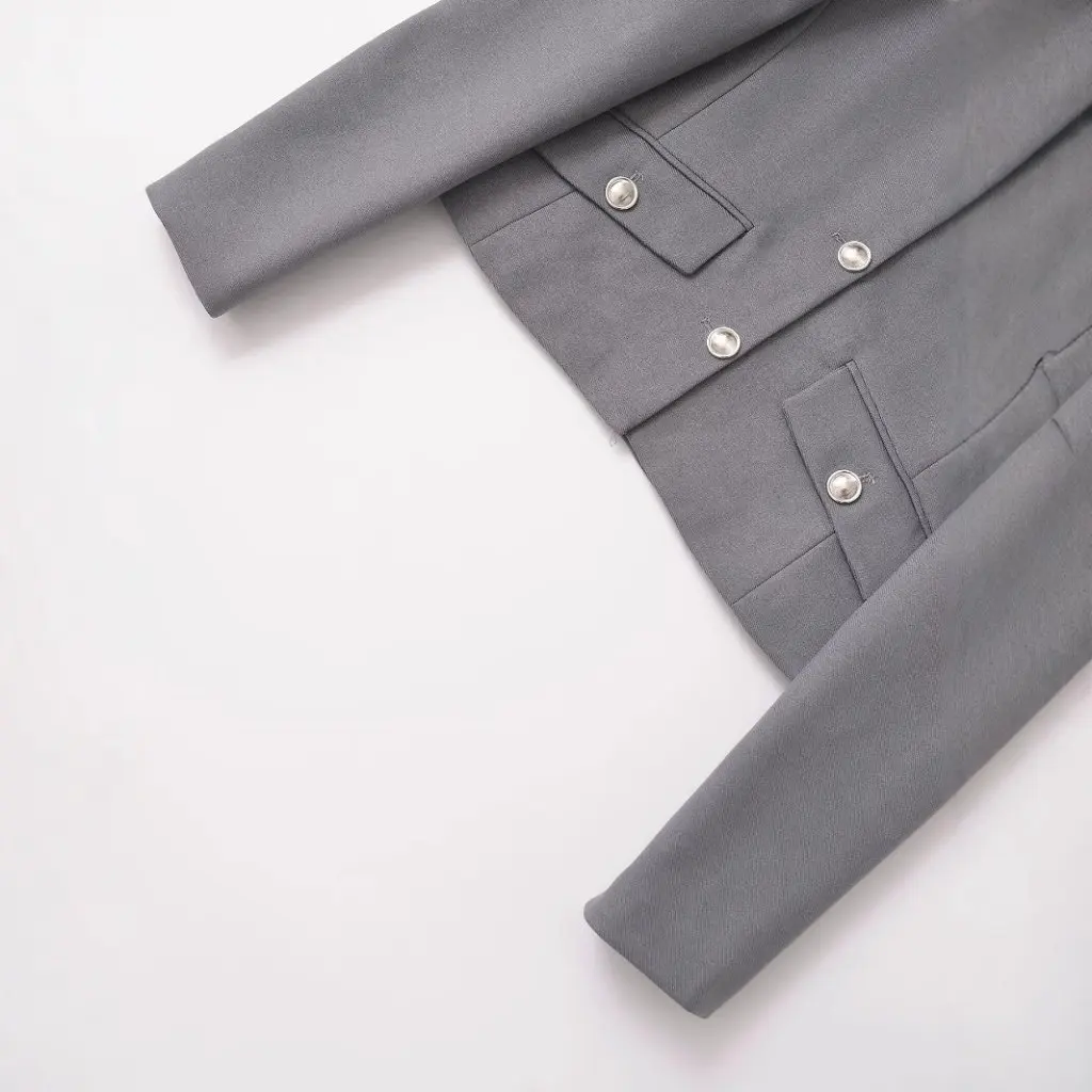 

European And American Fashion Solid Color round Neck Cardigan Long Sleeve Suit Jacket Women's Winter Outerwear G80282