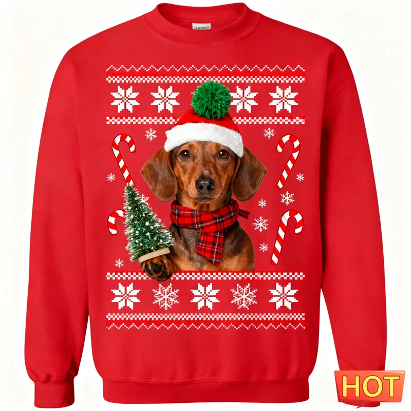 

Рождественский уродливый свитер 2026, пуловеры, унисекс, вязаный свитшот в рубчик с круглым вырезом и длинными рукавами с рождественским принтом для зимней вечеринки и семьи