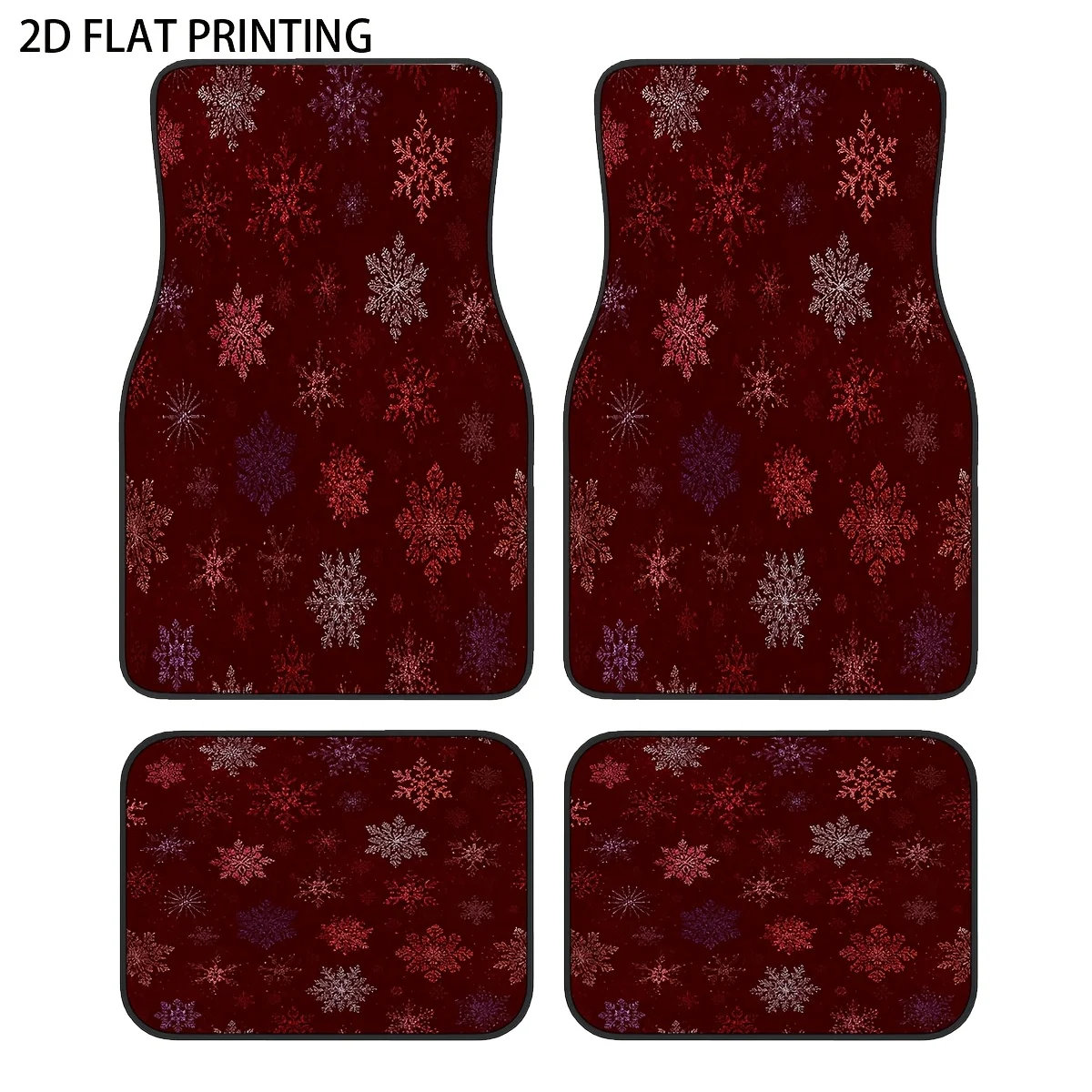 

4pcs Red Snowflake Pattern Mysterious Cozy Printed Car Floor Mats, Universal Material All-Season Weatherproof Vehicle Interior P