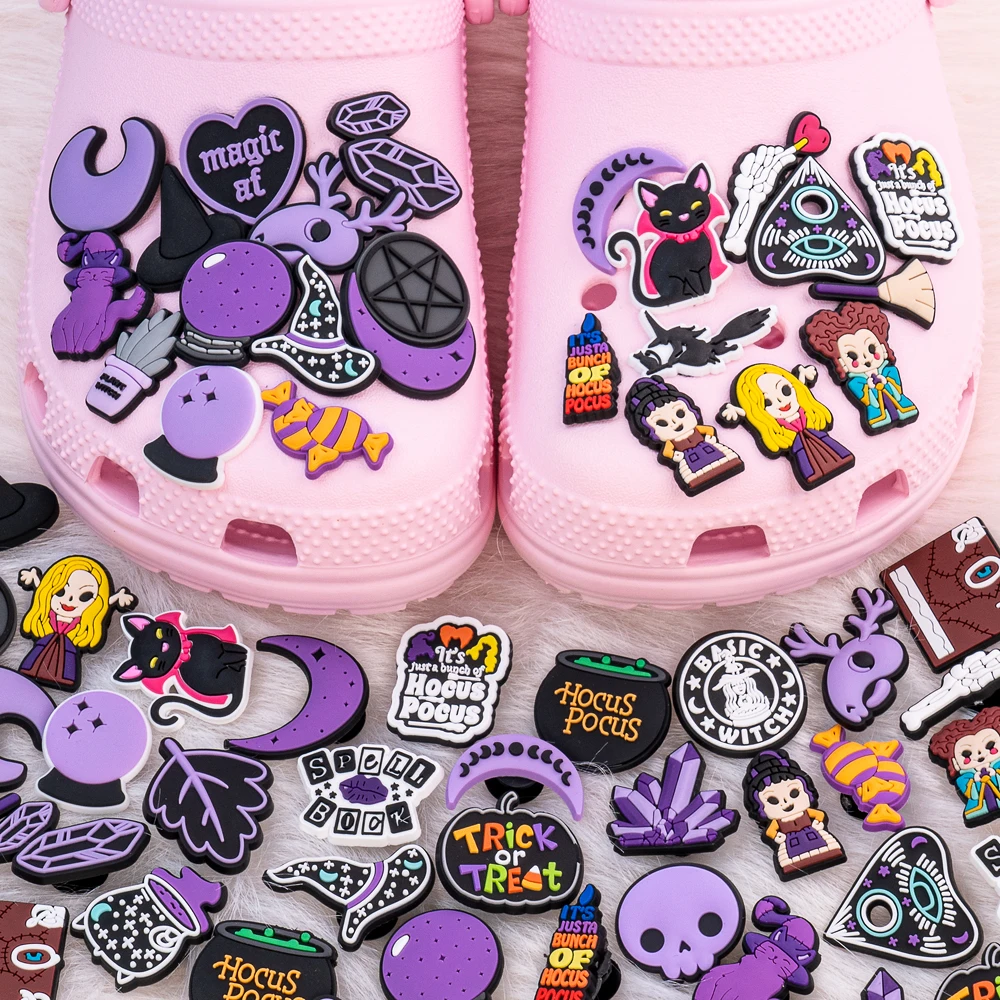 1 Stück Halloween-Schuhanhänger, lila Clog-Zubehör, magische Hexen, Schuhdekorationen, Anstecknadeln für Frauen und Mädchen, Kristall-Energiestein, Geschenk – Detail 9