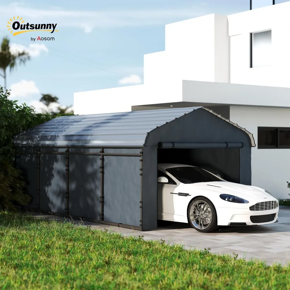 

12' X 20' Heavy-duty Metal Carport, Waterproof Garage Awning, Galvanized Metal Roof, Removable Sidewalls