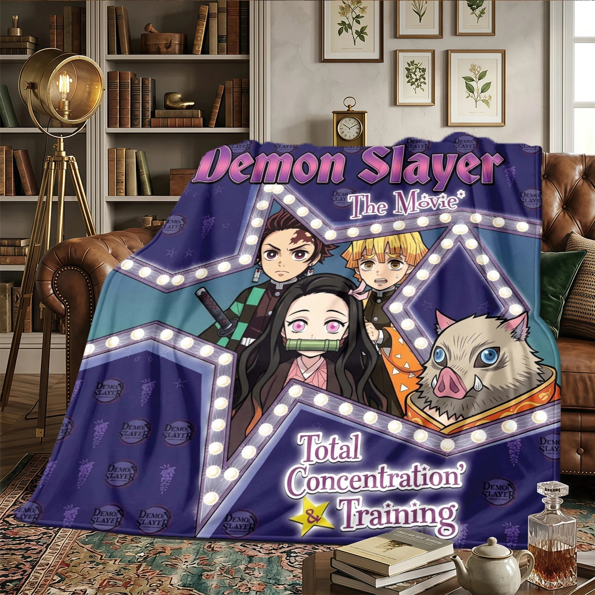 Demon Slayer Kimetsu no Yaiba Warm Comfortable Printed Flannel Blanket, Fits Bedrooms, Sofas, Beds, Chairs, Travel -HE22