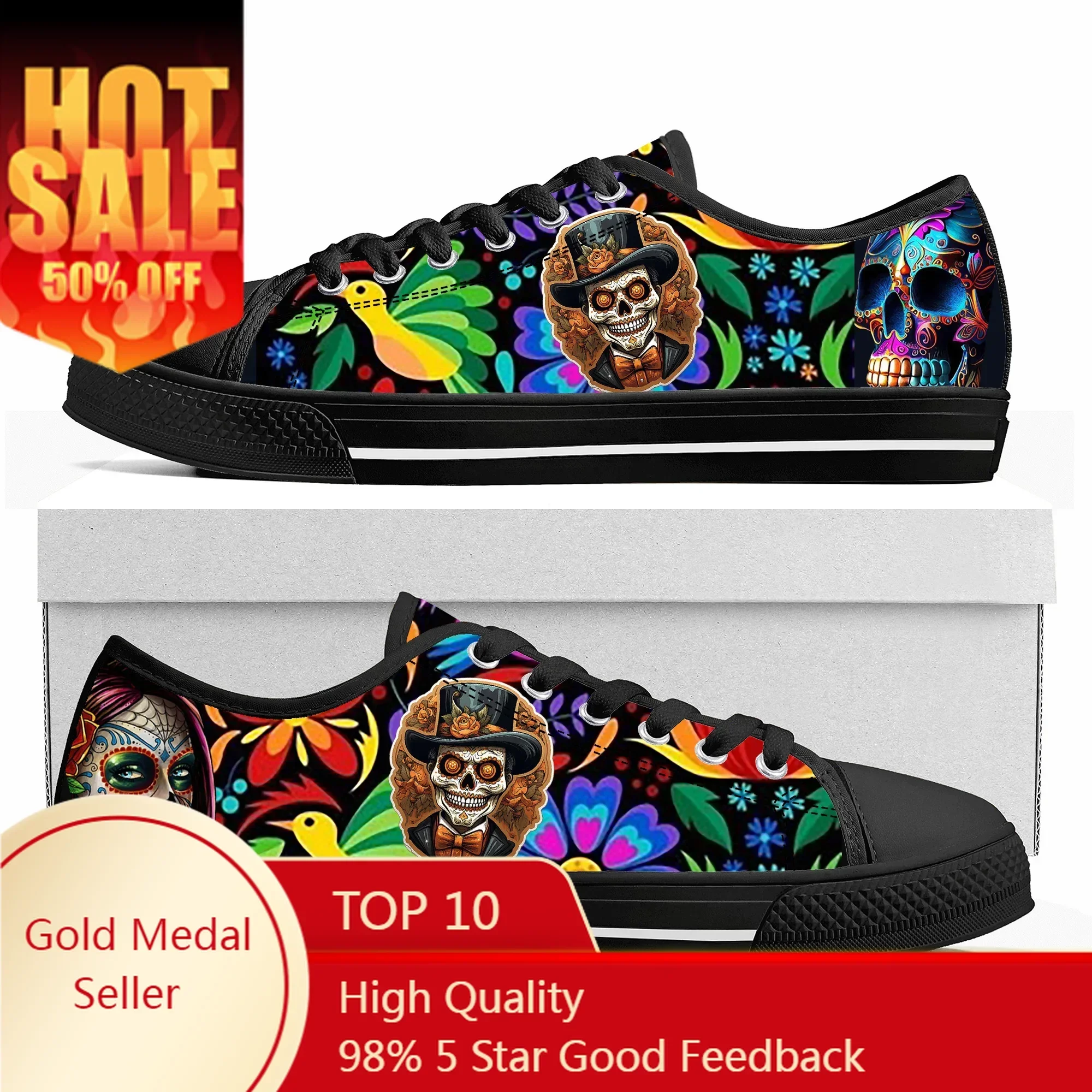 

Day of The Dead Pattern Design Low Top Sneakers Men Women Teenager High Quality Shoes Canvas Sneaker Couple Custom Made Shoe