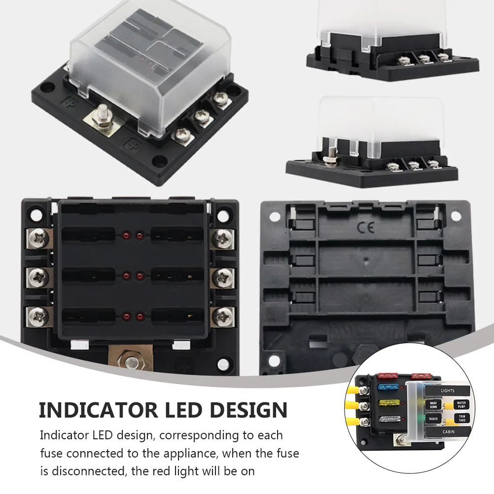 

6 Ways Fuse Box 6 Led Indicator Fuse Holder For Car Marine Motorsport Terminal Block Negative Bus Bar Sticker Boat Accessories