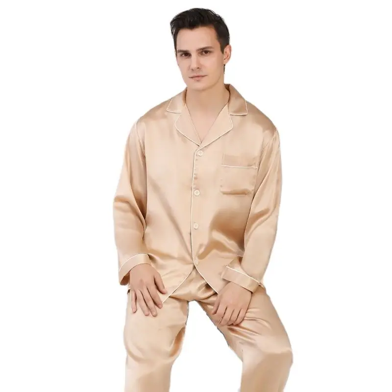 Birdtree 19 Momme 100%Pure Silk Pajamas Sets Men Homewear Male Casual Long Sleeve Loungewear Pant 2Piece Suit Sleepwear S38009QM