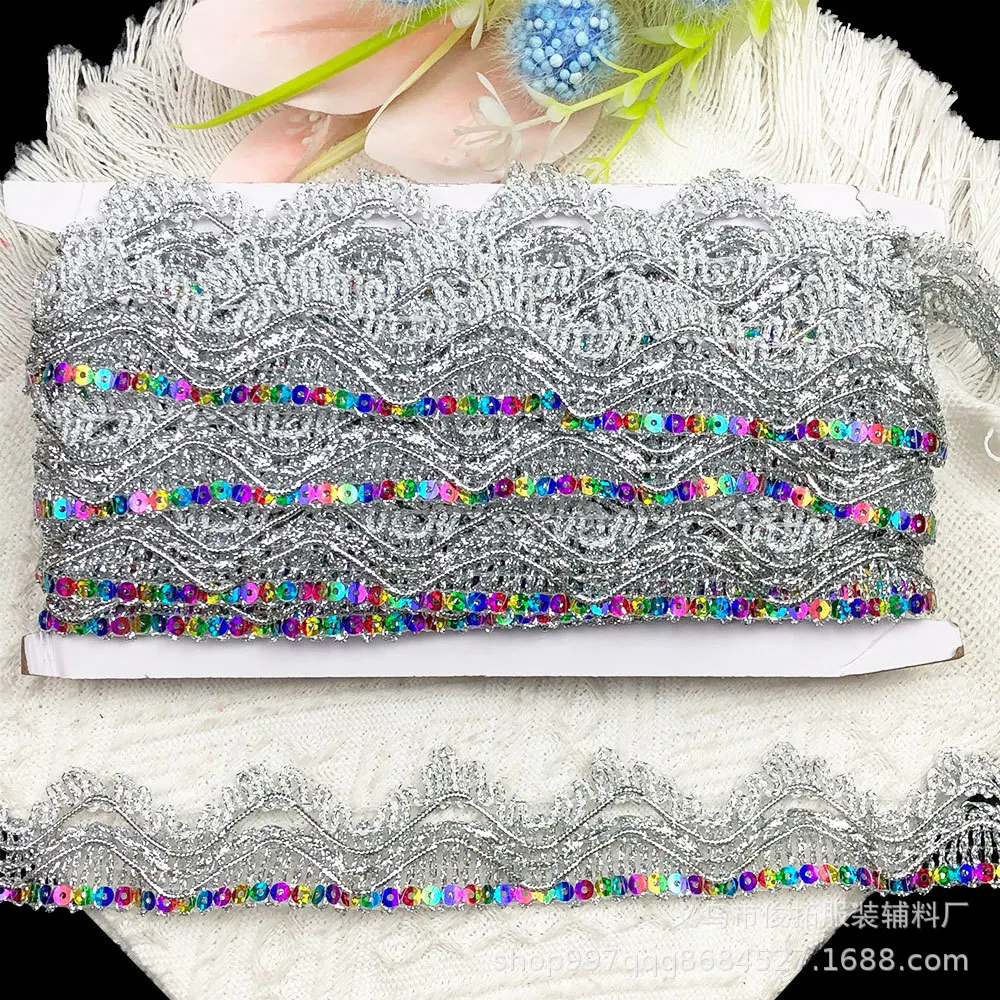 

4 Yards 3cm Wide Colorful Sequin Embellished Wavy Lace Trim For Party Wedding Decoration DIY Craft Sewing Accessories