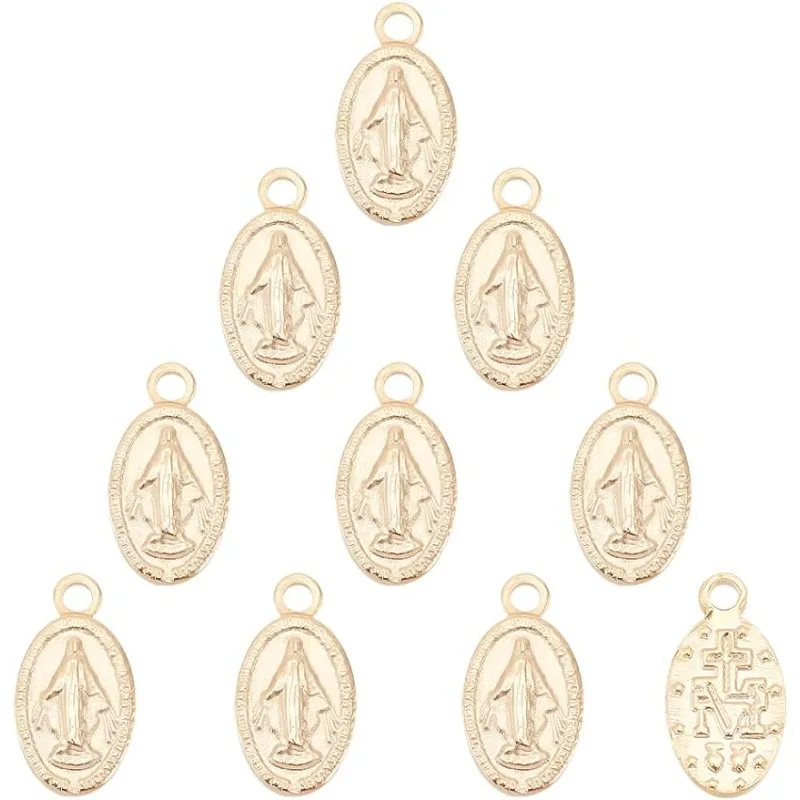 10pcs Oval with Virgin Mary Charms 304 Stainless Steel Miraculous Medal Pendants 0.8mm Small Hole Charms for Jewelry