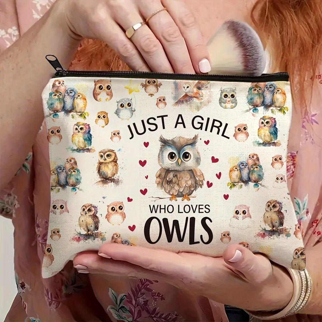 Adorable Charming Owl Themed Makeup Bag Printing Cosmetic Bag Foldable Lightweight Zipper Closure Makeup Bag for Women and Girls