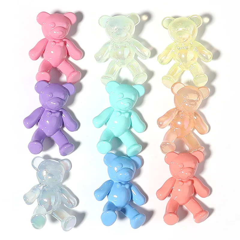 10pcs/Lot Acrylic Transparent Plated Loose Beads Colorful Bear Shape Beads For Jewelry Diy Making Necklace Bracelet Accessory