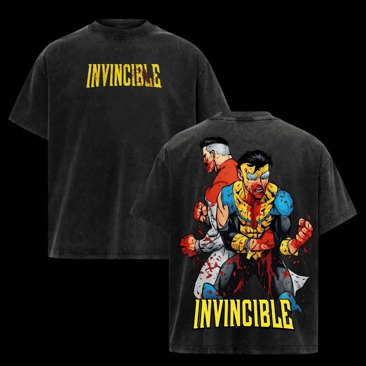 High Street Streetwear Summer Vintage Y2K Clothing Animation Invincible Omni-Man Washed Print T-shirt Fashion Hip Pop Tee Unisex