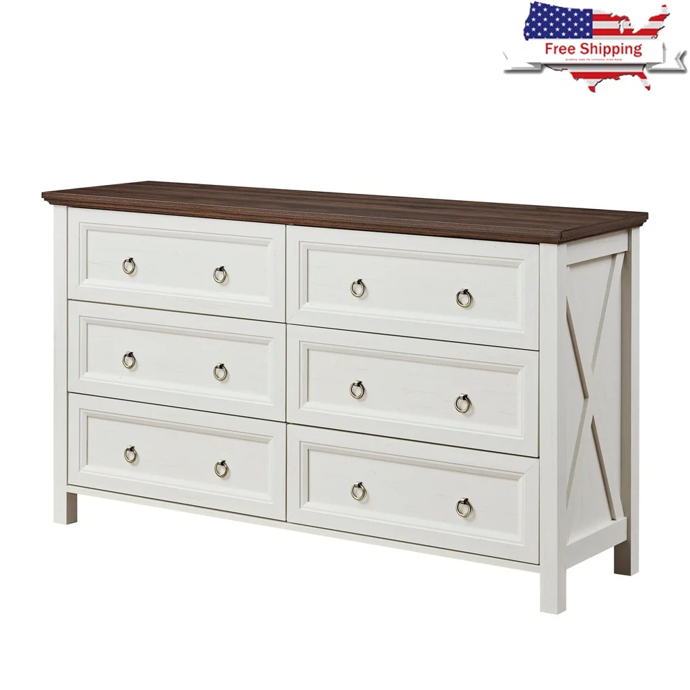 Farmhouse 6-Drawer Dresser Rustic Chest of Drawers Versatile Storage Living Room Bedroom Durable Stylish Design