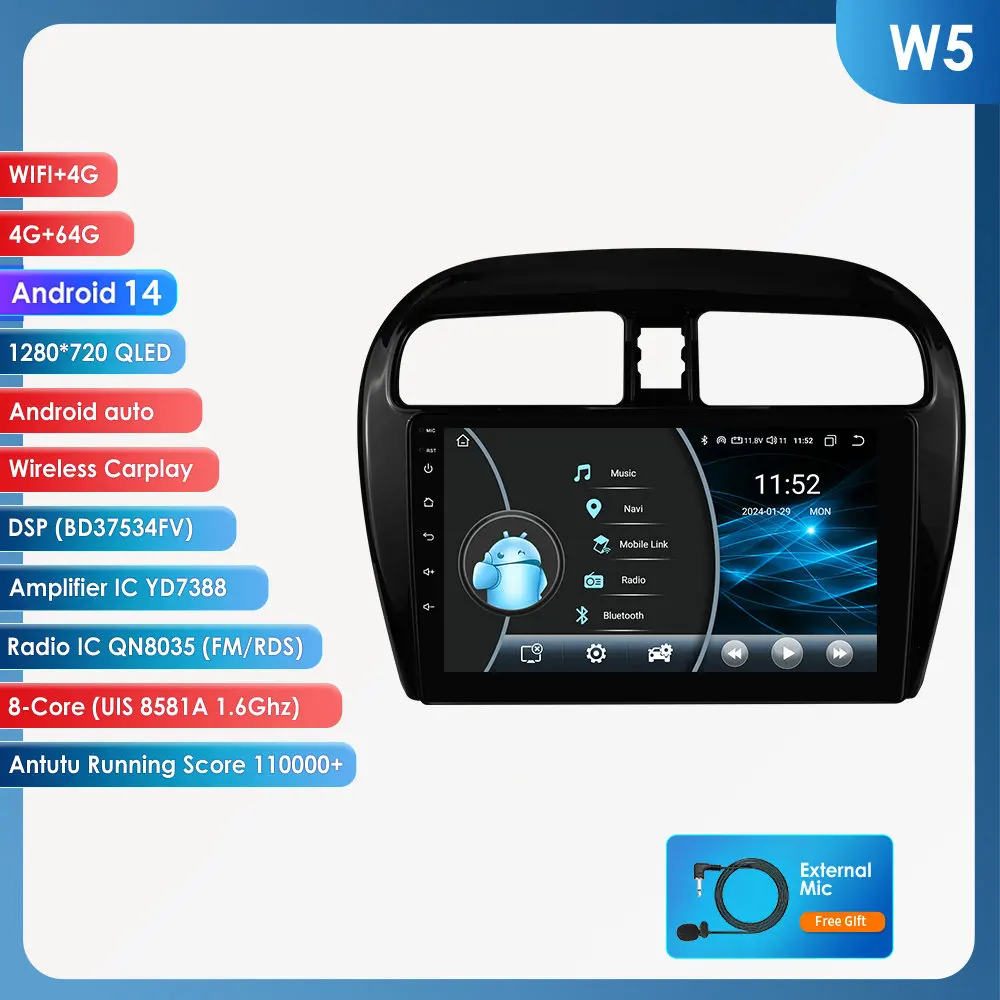 Hizpo Autoradio Carplay 4G AI Systemen Android Autoradio voor Mitsubishi Mirage/Space Star 2012-2023 multimedia Video Player GPS