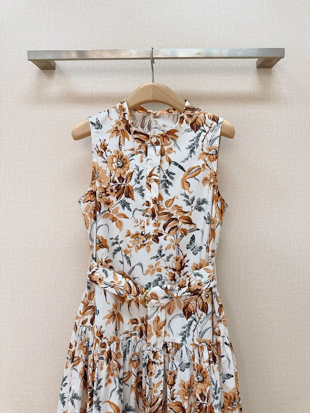 100% cotton leaves printed women summer dresses sleeveless belt long tank dress