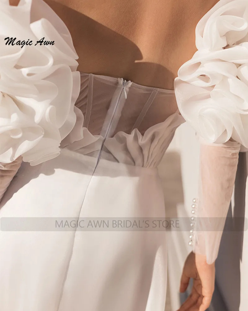 Magic Awn-vestidos de novia bohemios con mangas abullonadas desmontables, vestidos de novia de Organza sin tirantes con cordones en la espalda