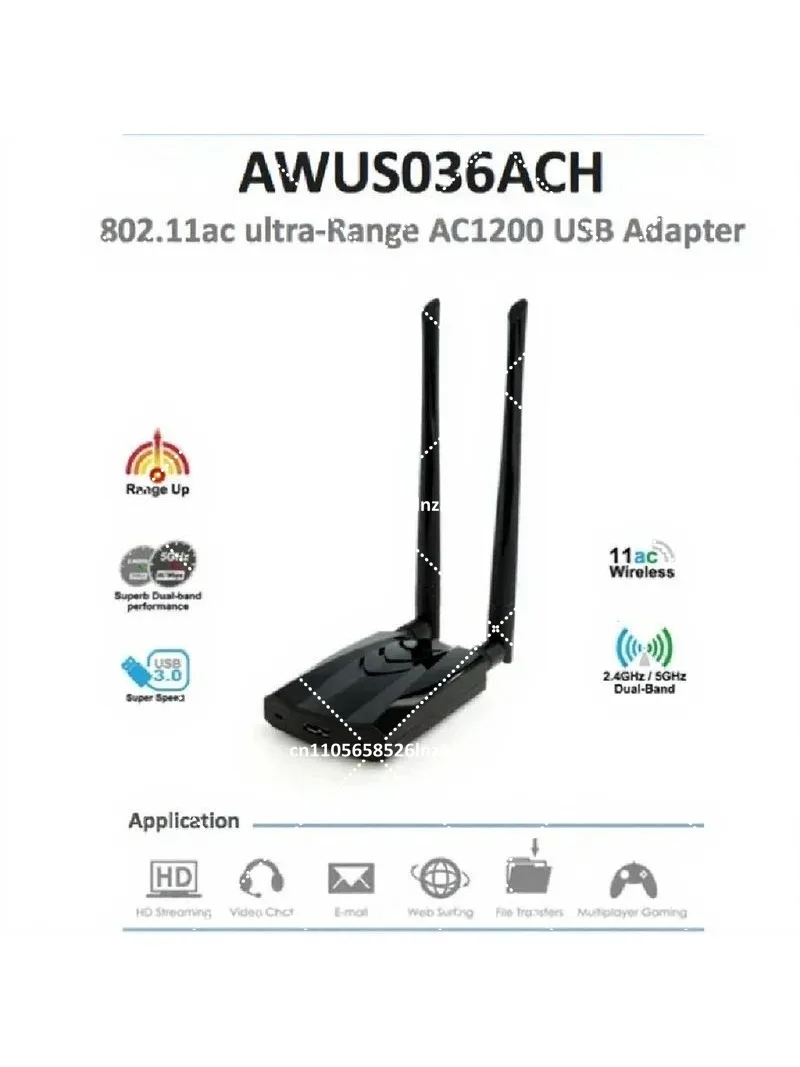 Wireless USB Adapter RTL8812AU Dual Band 1300Mbps WiFi Dongle BT5.0 for Desktop