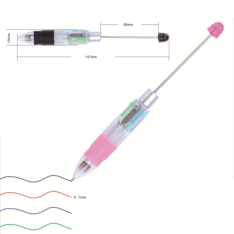 50pcs DIY Four-Color Beaded Ballpoint Pen Cute Beadable Pens Cartoon 4 Color Retractable Rollerball Pen Student School Gift