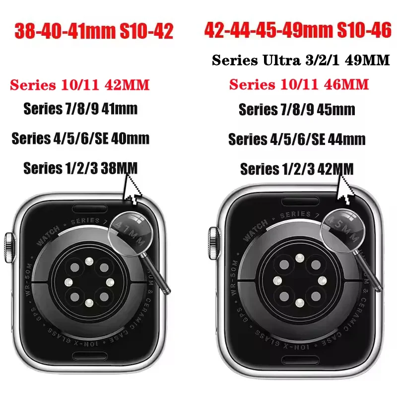 애플 워치용 실리콘 밴드 스트랩 46mm 44mm 45mm 40mm 41mm 42-38mm 49mm 스포츠 팔찌 iwatch 시리즈 11 10 9 8 7 6 5 SE Ultra3 크기 비교