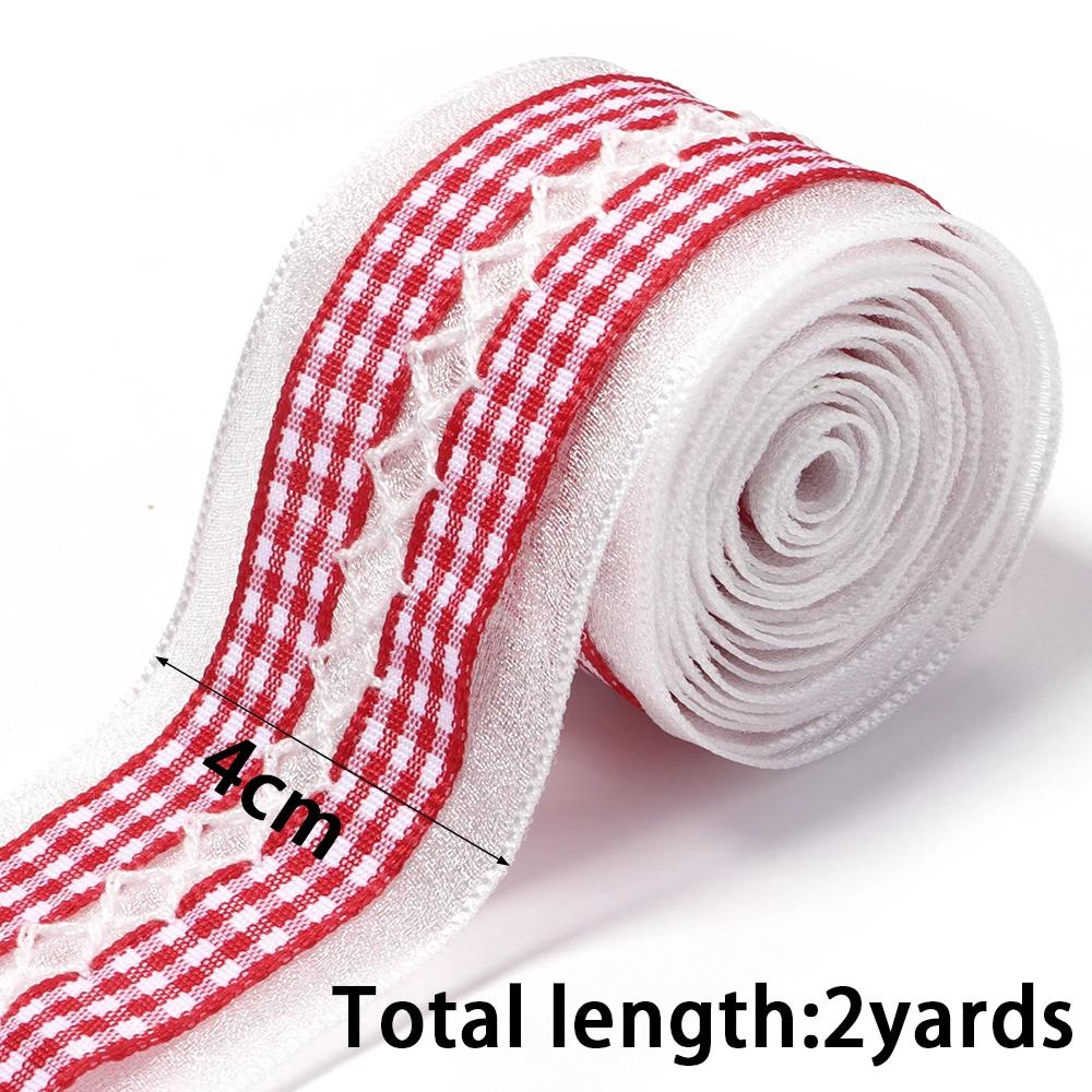 2 Yards 4cm Spitzen-Karo-Satinband Hochzeits-Weihnachtsdekoration DIY Nähstoff Handgemachte Schleifenbänder Blumen-Geschenkverpackung – Detail 1