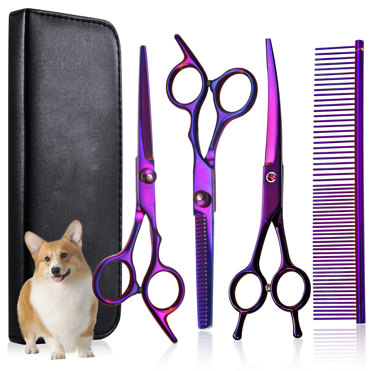 

Professional Dog Grooming Scissors Hair Cutting Shears Thinning Comb Curved Cutting For Dog&Cat Pet Hairdressing