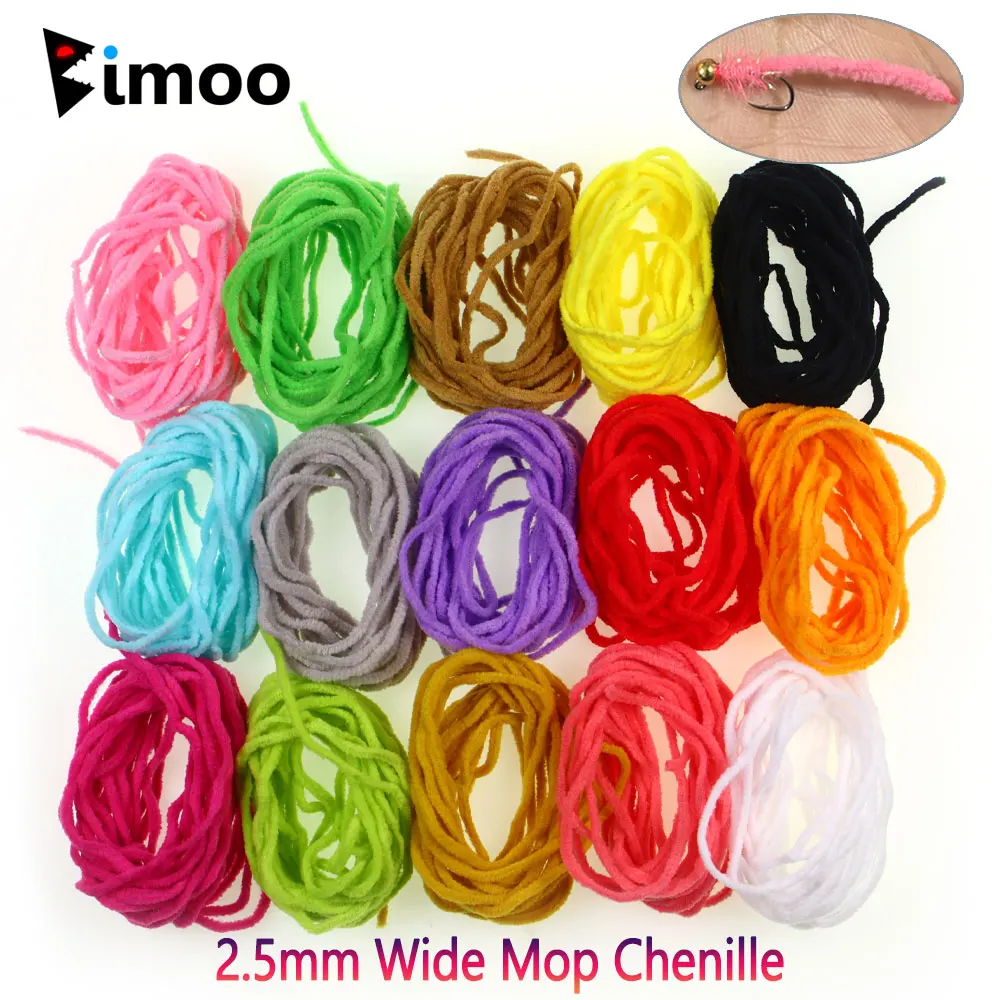 Bimoo 3 Meters 2.5mm Wide Mop Chenille Fly Tying Material For Squirmy Worms Caddis Nymphs Small Mop Flies Trout Fishing Lures