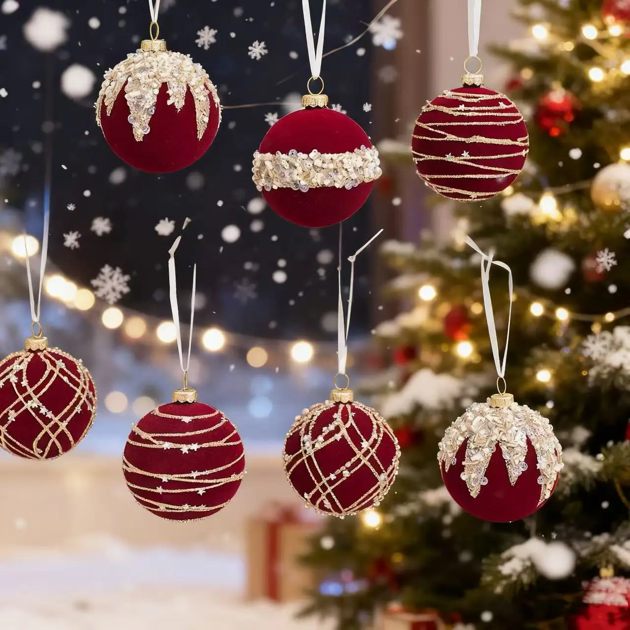 

6 см 12 шт. новый рождественский шар флокированный бархатный цветной рождественский шар с бриллиантами изысканный для рождественской елки кулон Декор