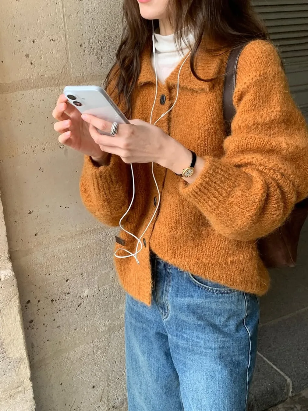 Damen Chic Lose Gestrickte Pullover Mantel Lazy Sle Single Button Flip Kragen Strickjacke Frühling Herbst Winter Casual Wear