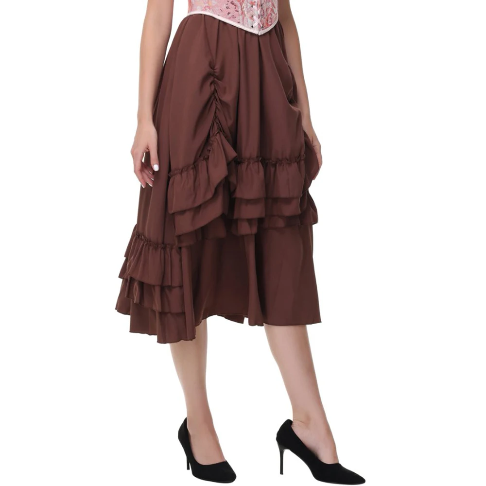 Brown Multilayered Ruffle Edge Medieval Vintage Skirt Goth Victorian Clothes Steampunk Skirts For Woman Halloween Cosplay Wear