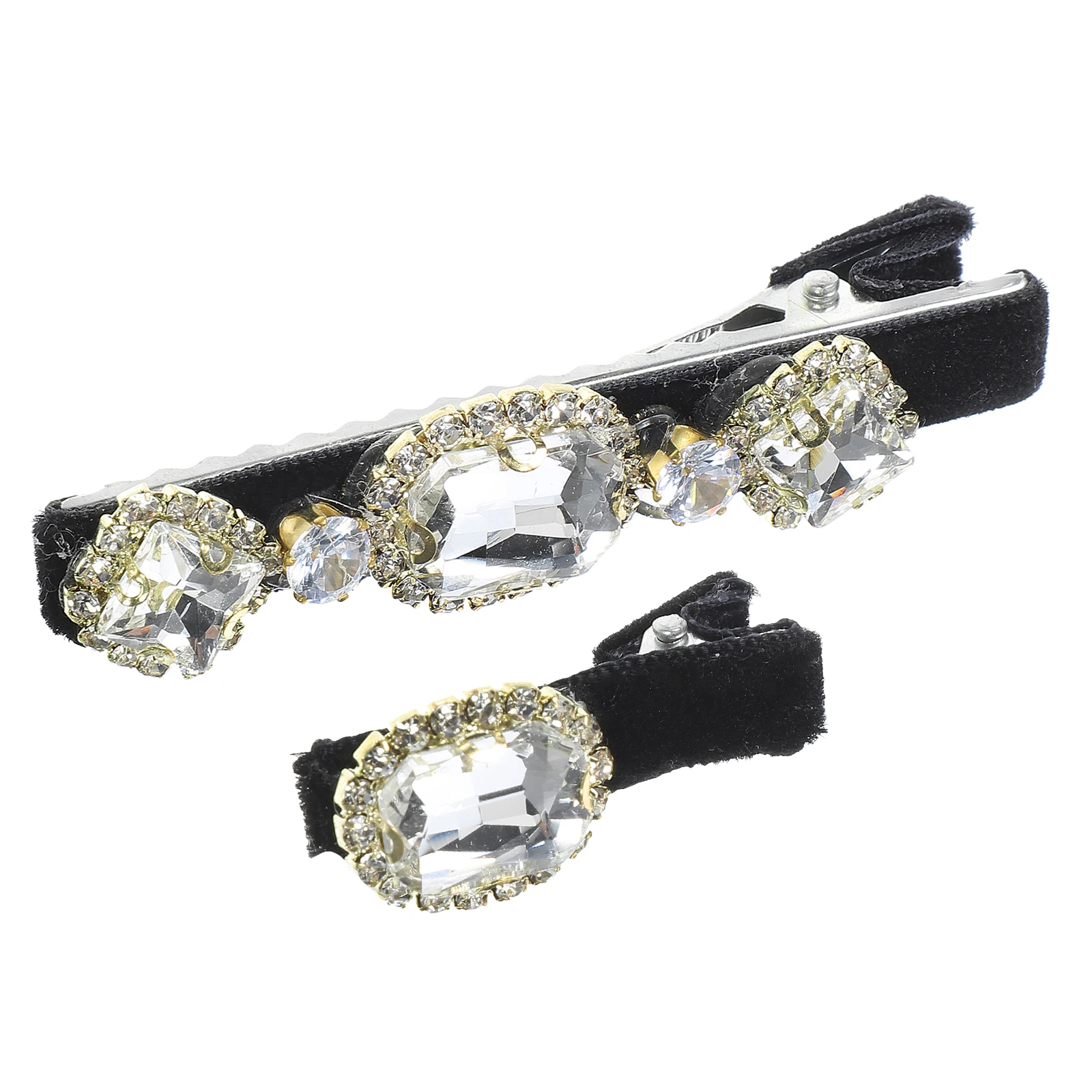 

2Pcs Vintage Rhinestone Hair Clips Duckbill Black Square Fabric 7cm NonFading Women Girls Wedding Banquet Party