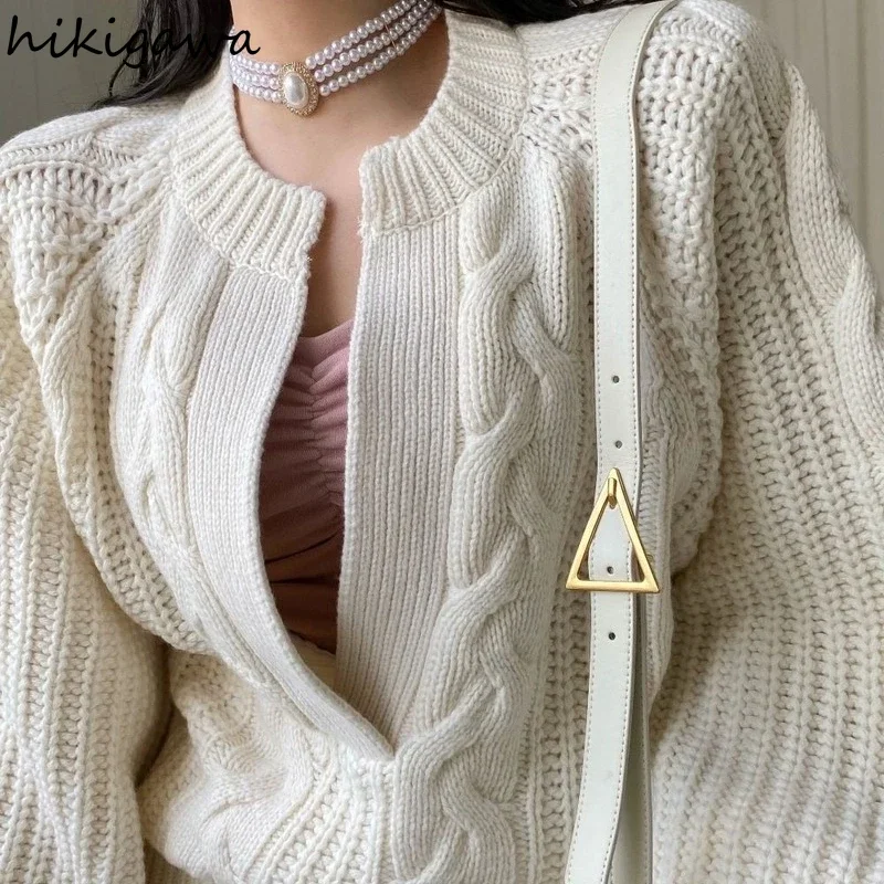 Korean Fashion Pullovers Tops Women\'s Clothing Sueter De Mujer V-neck Lantern Sleeve Knitted Sweater Loose Casual Pull Femme