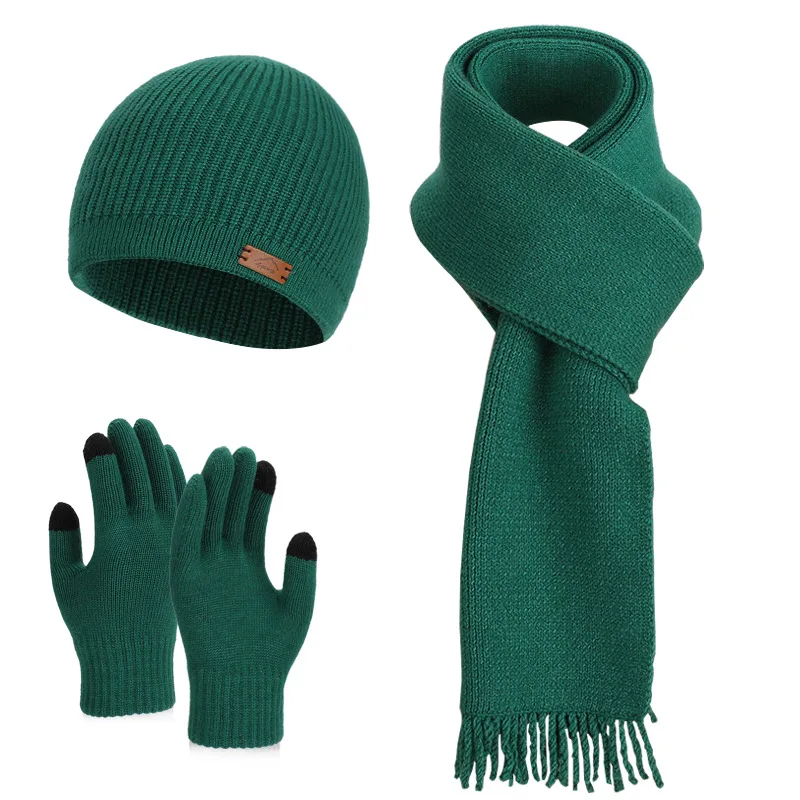 Frauen halten warme Strickmütze Set Winter winddicht weibliche Skullies Mützen dicke Hüte Skimütze mit Quastenschal und Handschuhen