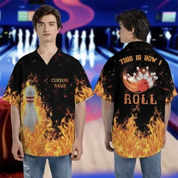 Personalized Custom Name Bowling Team Shirts For Men Clothes Fashion Sport Club Lapel Blouse Hawaiian Ball Short Sleeve Blouses
