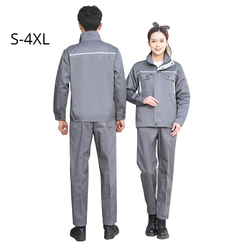 

100%Cotton Work Uniforms Men Women Long Sleeve Work Clothing Suit Workshop Jacket Pants Safety Reflective Auto Repair Coveralls