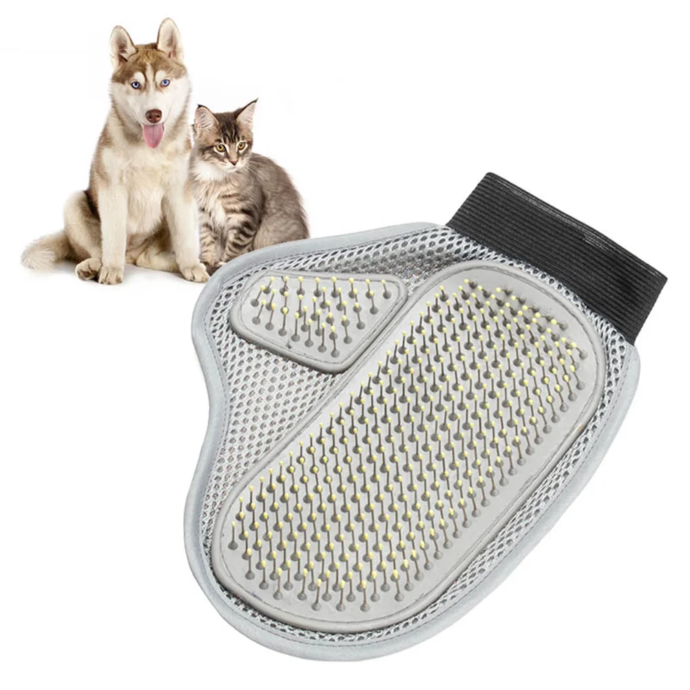 Guanto per toelettatura per cani, gatti, guanto, spazzola per deshedding, capelli lunghi e corti, delicato con peli dell\'ago in gomma e acciaio su