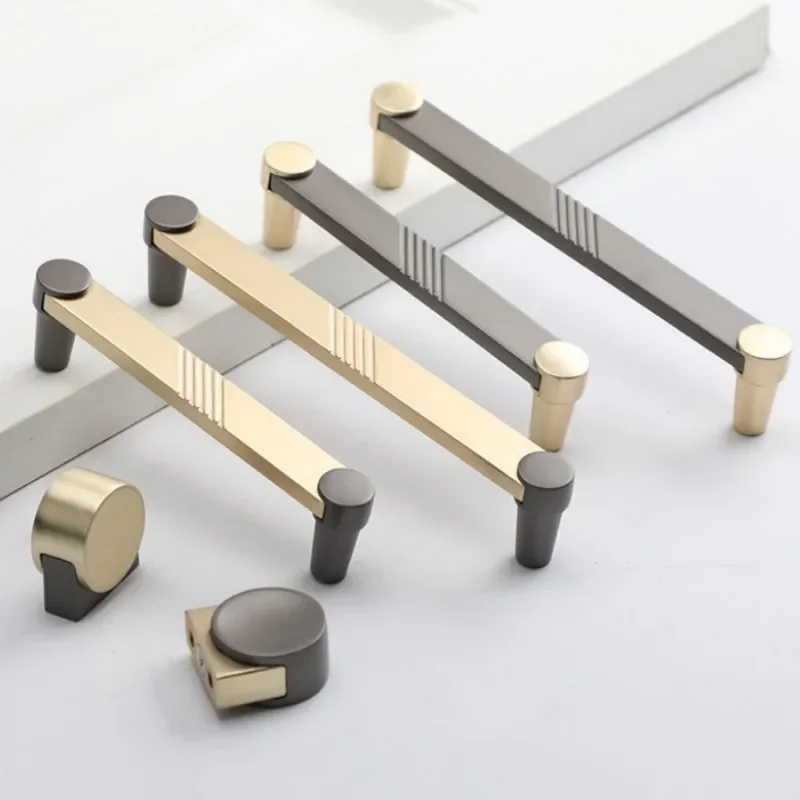 Luxury Two Color Splicing Bedroom Wardrobe Door Handle Gold Gray Kitchen Cabinet Drawer Knobs Furniture Handle Home Decoration